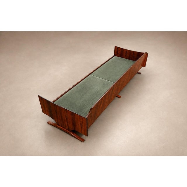 Brazilian Modern Sculpted Sofa in Rosewood & Celadon Mohair by Novo Rumo, Brazil, 1960s — Lot 365 For Sale - Image 9 of 18