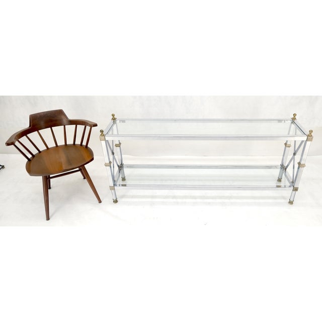 Two Tier Glass Shelves Chrome & Brass Rectangle 60" Long Italian Console Table For Sale - Image 10 of 14