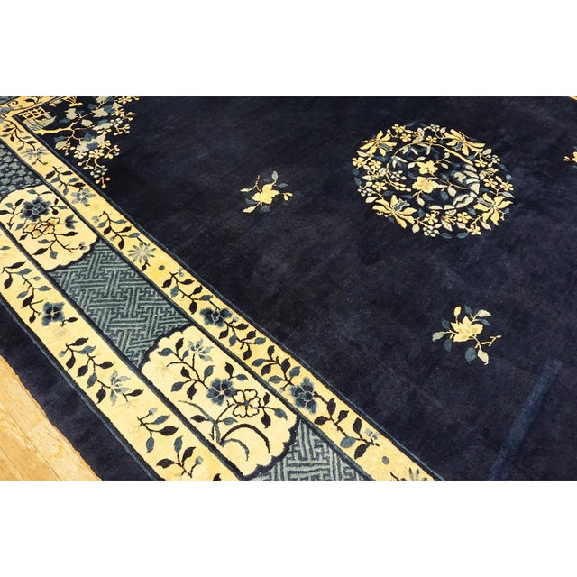 1900s Blue Classic Greek Key Swastika Anitque Chinese Peking Wool Room Size Rug For Sale In New York - Image 6 of 10