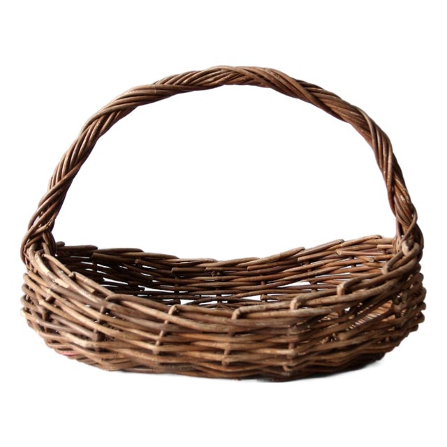Vintage Wicker Gathering Basket For Sale