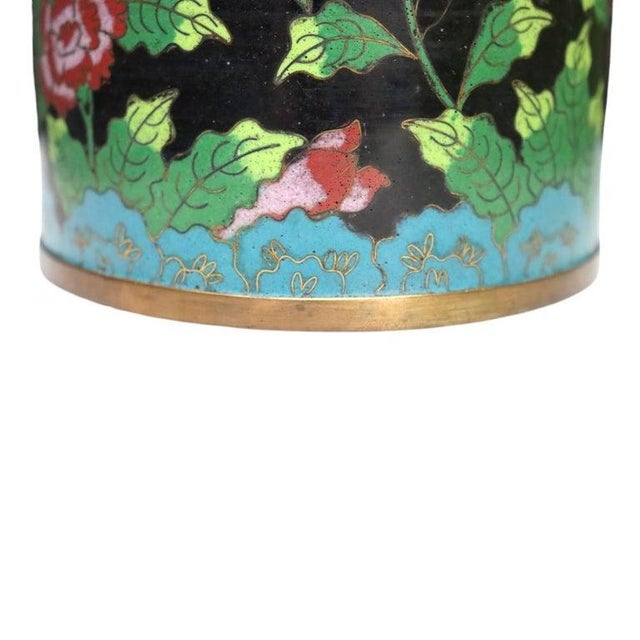 Antique Chinese Floral Cloisonne Enameled Lidded Tea Consister With Foo Dog For Sale - Image 13 of 15