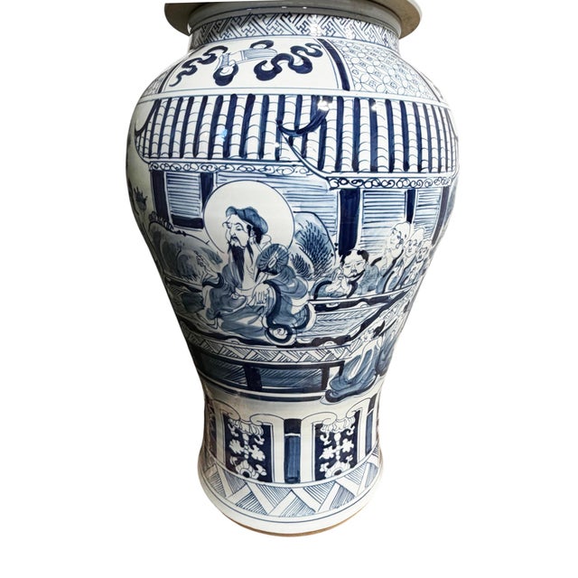Vintage Lg Chinese Blue and White Porcelain Palace Urn/ Ginger Jar 36" H For Sale - Image 12 of 14