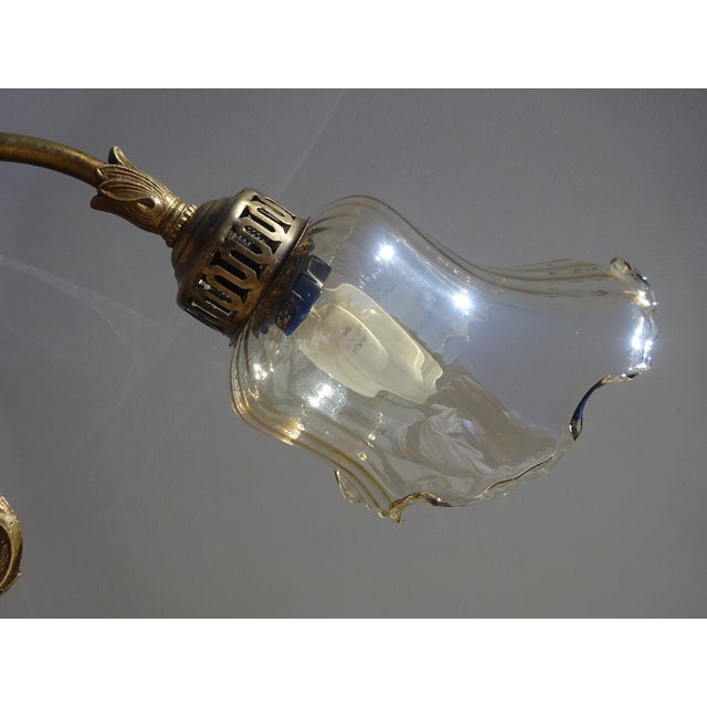 Three-Light Chandelier in Wood, Bronze and Glass, 1980s For Sale - Image 10 of 15