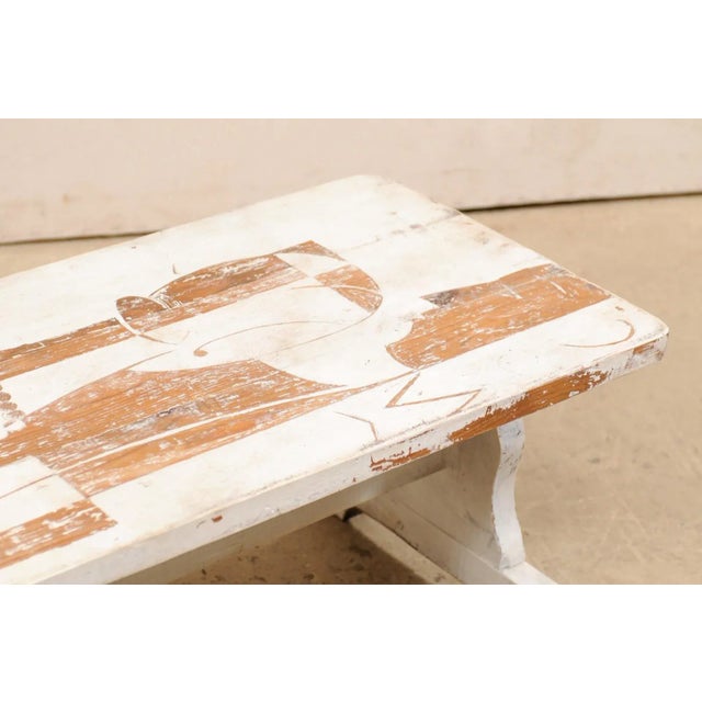 Off-white Rustic Chic Art Deco Style Painted Coffee Table With Flapper Figures For Sale - Image 8 of 12