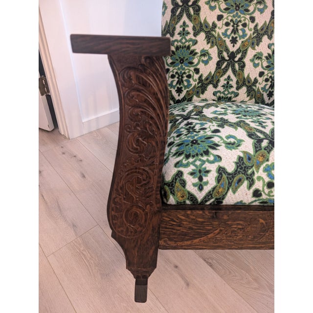 Vintage wood rocker recliner Newly webbed and re-upholstered