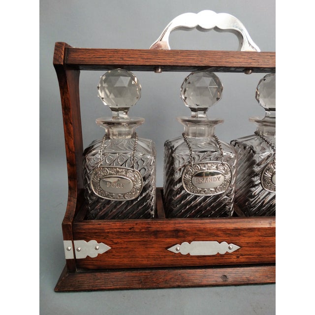 Antique English Liquor Tantalus Decanter Set, Lock & Key Chairish