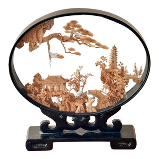 Large Midcentury Chinese Cork Carving Diorama For Sale