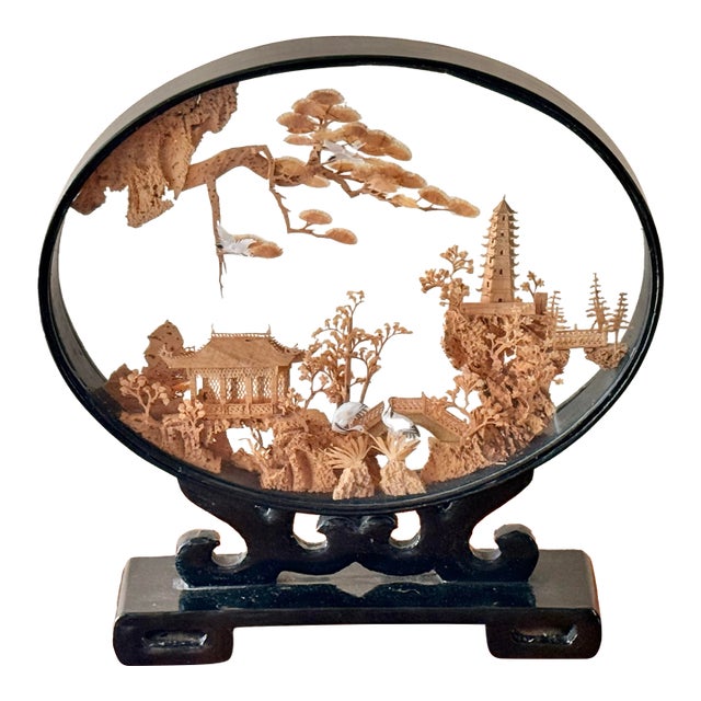 Large Midcentury Chinese Cork Carving Diorama For Sale