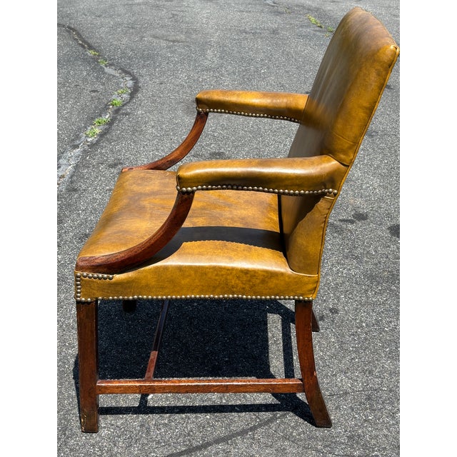 English Very Fine 19th C. Georgian Style Leather Arm Chair in Ochre / Mustard / Green For Sale - Image 3 of 18