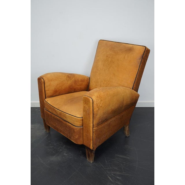 Animal Skin Vintage French Cognac-Colored Leather Club Chair, 1940s For Sale - Image 7 of 16