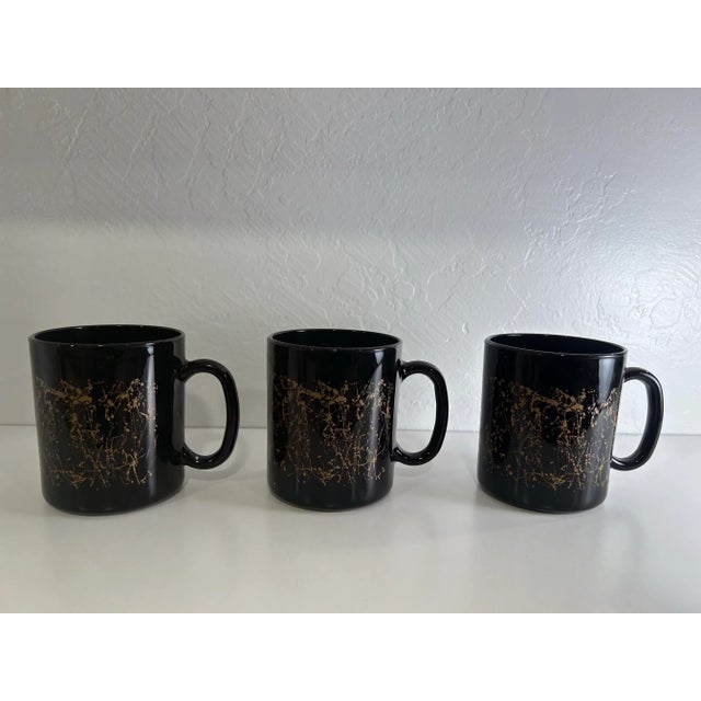 1980s Gold Splatter Black Glass Coffee Mugs by Arocroc France - Set of 3 For Sale - Image 4 of 7