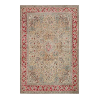 Shabby Chic Vintage Beige/Red Wool Rug - 8'8'' X 11'4'' For Sale