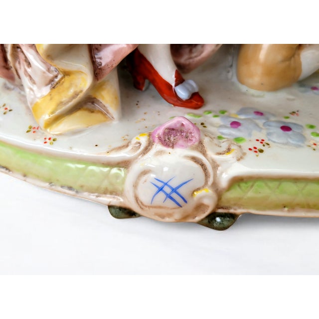 Hand-Painted Porcelain Figurine Group of Italian Rococo Courtship Scene in the 18th-Century from Gräfenthal, Germany, 1960s For Sale - Image 3 of 18