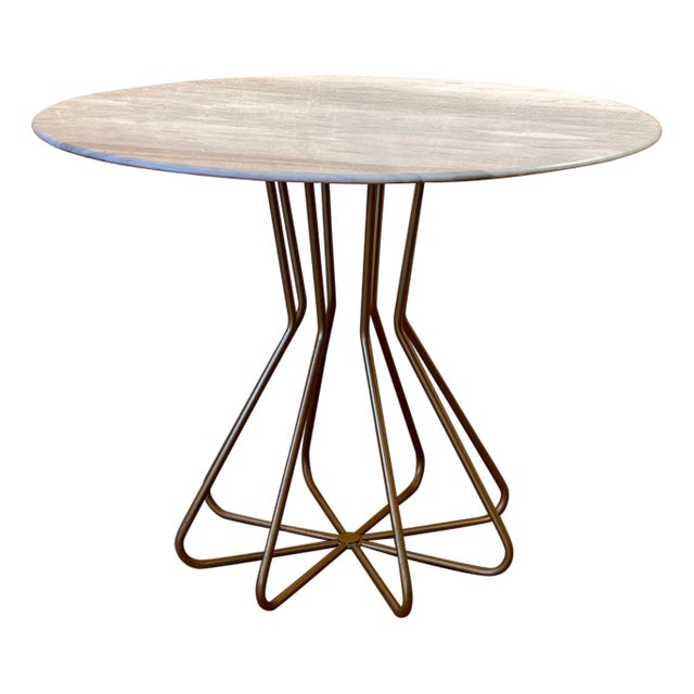 New Metal Fleur Side Table with White Marble Top, Indoor and Outdoor For Sale