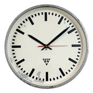 Industrial Grey Factory Wall Clock from Pragotron, 1960s For Sale