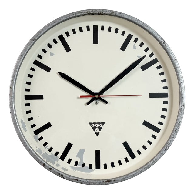 Industrial Grey Factory Wall Clock from Pragotron, 1960s For Sale