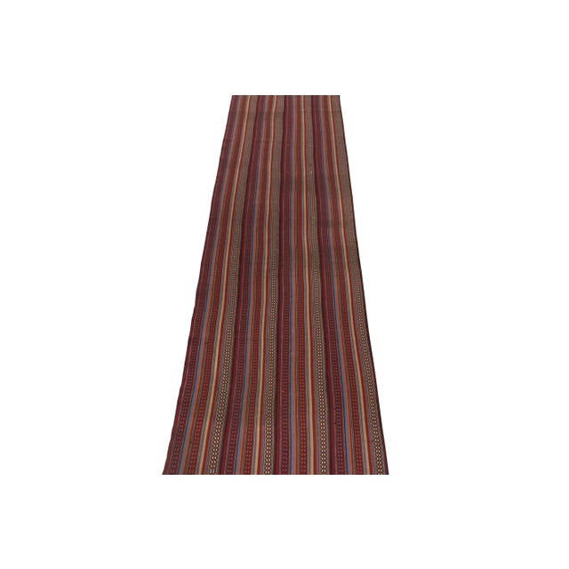 Traditional Handwoven Vintage Turkish Jajim Kilim Runner in Red, Multicolor Stripe Pattern For Sale - Image 3 of 7