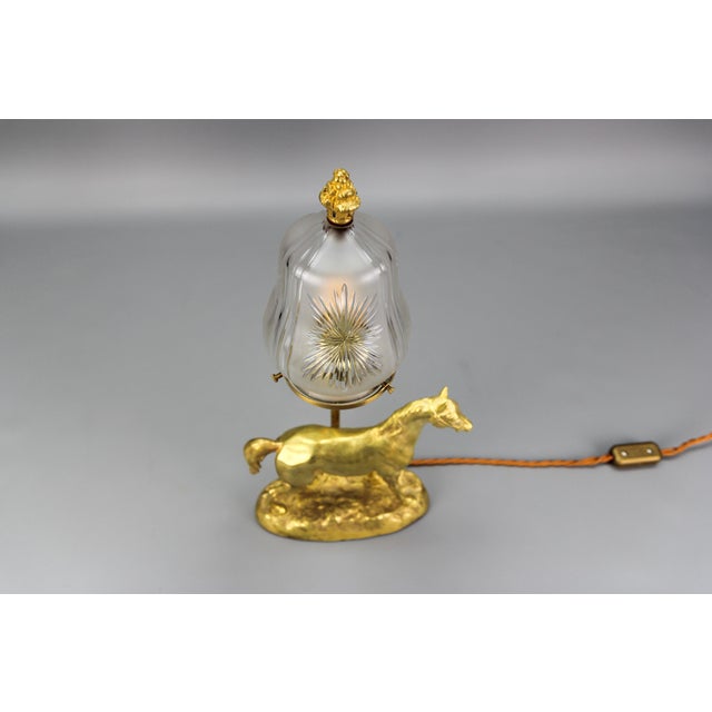 French Bronze Table Lamp with Horse Sculpture, 1950s For Sale - Image 14 of 18