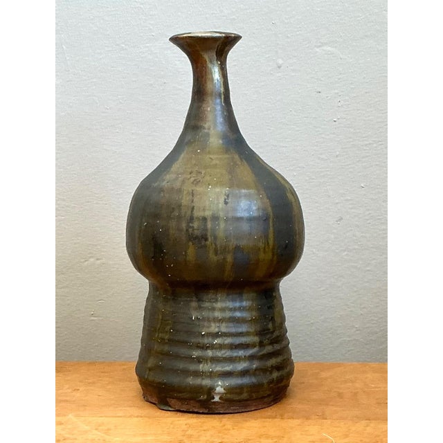 Mid-Century Modern Vintage Textured Studio Pottery Vase For Sale - Image 3 of 17