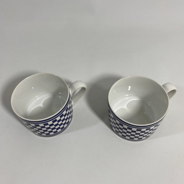 1994 Classic Checks Checkerboard Blue Coffee/Tea Cups Set of 2 For Sale - Image 10 of 13