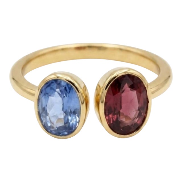 Natural Blue Sapphire 5.20cts & Morganite 2.80cts Ring in 18k Gold For Sale