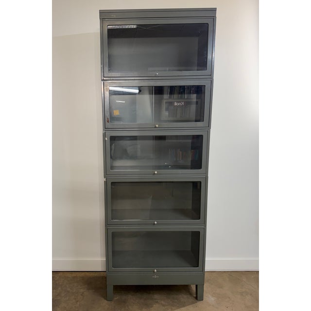 Industrial Vintage Globe-Wernicke Industrial Steel Barrister Bookcase, Five Stack For Sale - Image 3 of 16