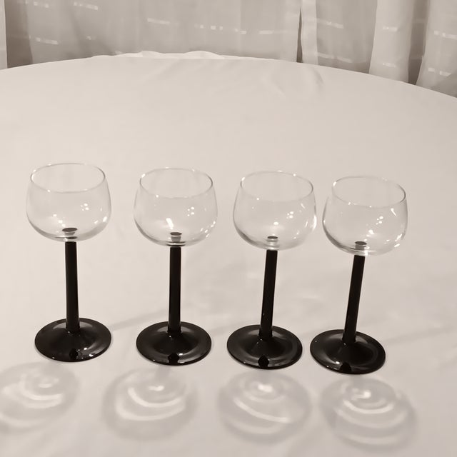 Mid 20th Century Mid 20th Century MCM Luminarc Black Stemmed Wine Glasses Set of 4 For Sale - Image 5 of 5