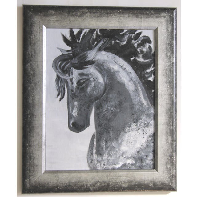 An expressionist horse portrait in black, white, shades of gray. Minimalism, Contemporary, Impressionism, English...