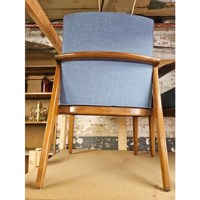 Wood Pair of Mid-Century Modern Accent Chairs - Light Blue (New Fabric) For Sale - Image 7 of 7