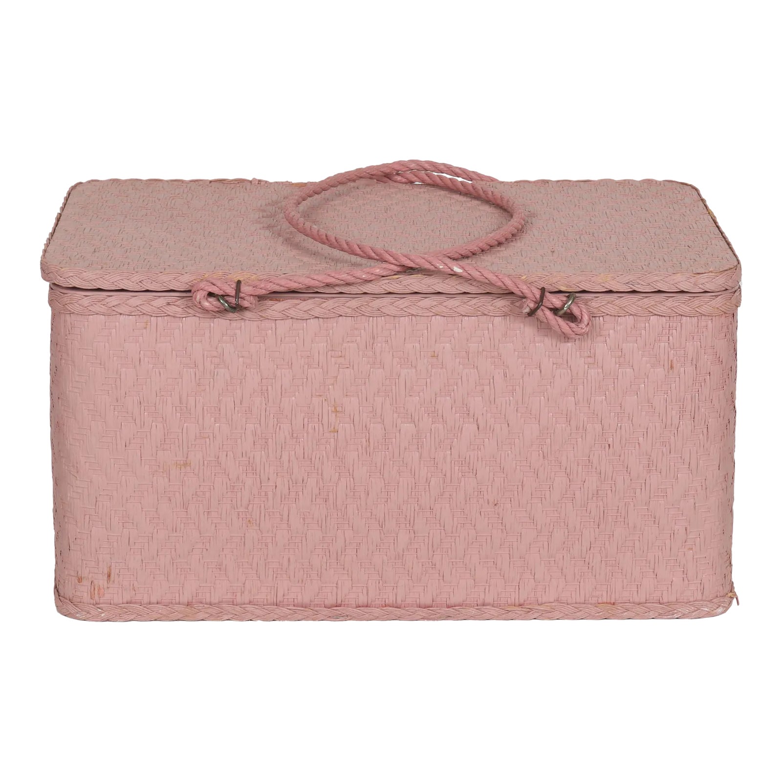 Blush Pink Rattan Picnic Basket | Chairish