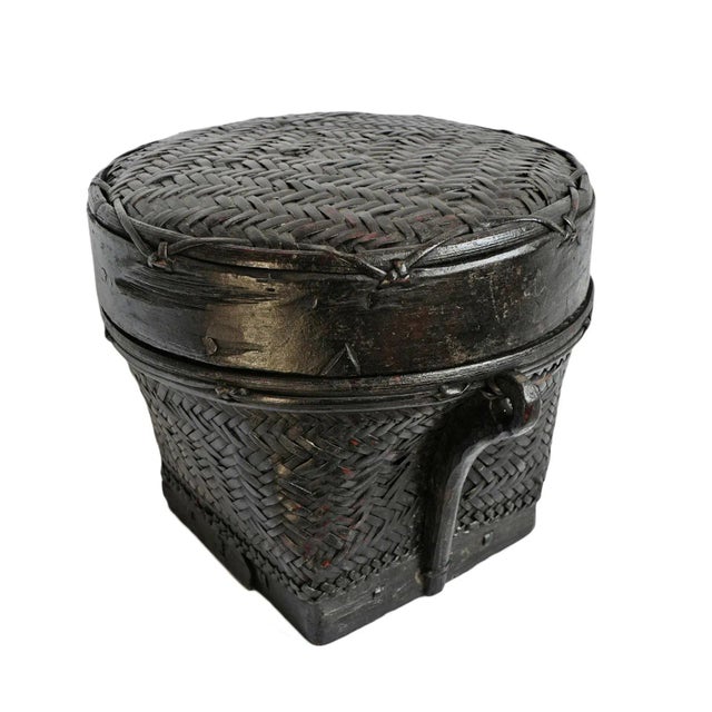 Mid 20th Century Vintage Akha Thai Round Basket For Sale - Image 5 of 5