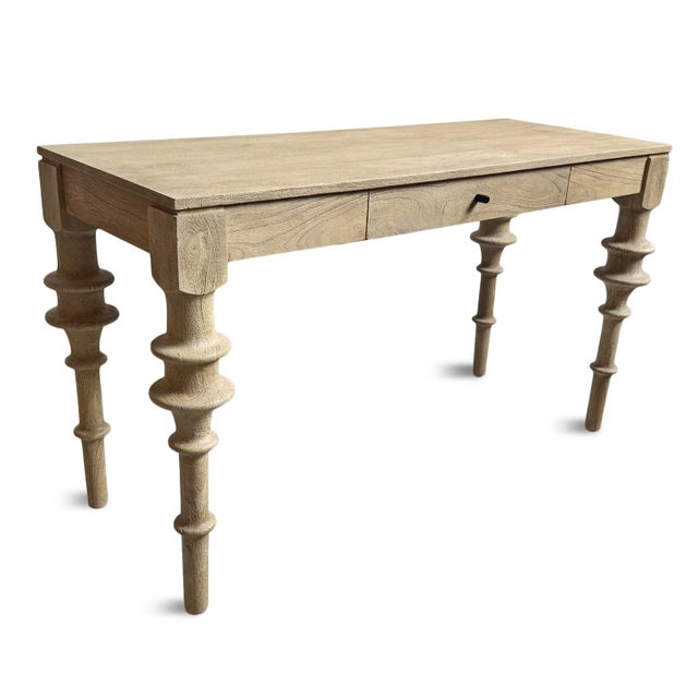 Transitional Sanded Oak Turned Leg Desk For Sale - Image 3 of 6