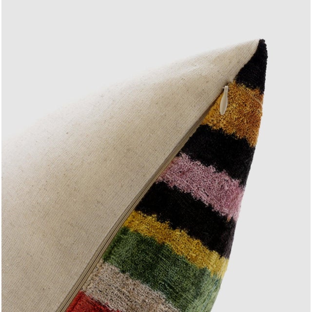 Handmade Multicolored Striped Silk Velvet Throw Pillow With Down Feather Insert For Sale - Image 4 of 10