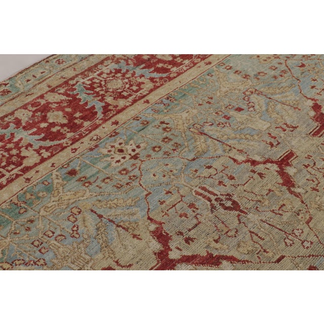 Tribal Rug & Kilim’s Square Agra-Inspired Square Rug, Teal & Red With Arabesque Trellis For Sale - Image 3 of 8