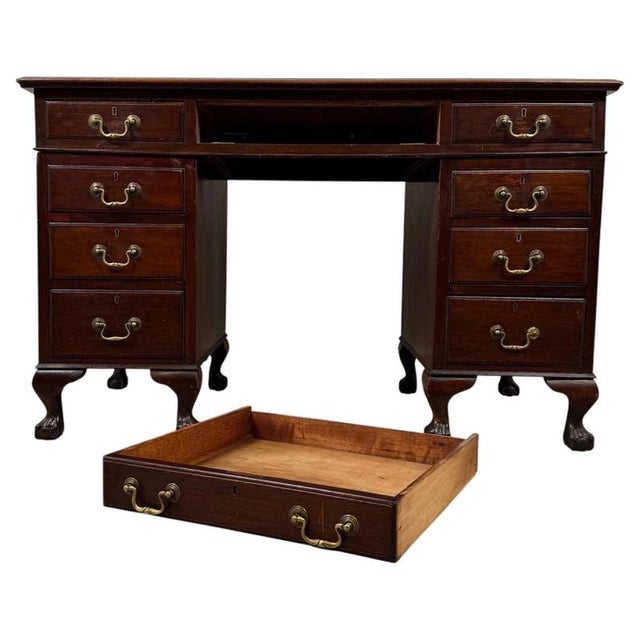 Antique Edwardian Mahogany Pedestal Desk, 1910 For Sale - Image 3 of 12