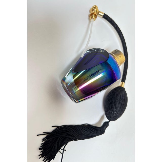 Iridescent Cobalt and Amethyst Art Glass Perfume Atomizer Faceted Crystal 1980 For Sale - Image 14 of 18