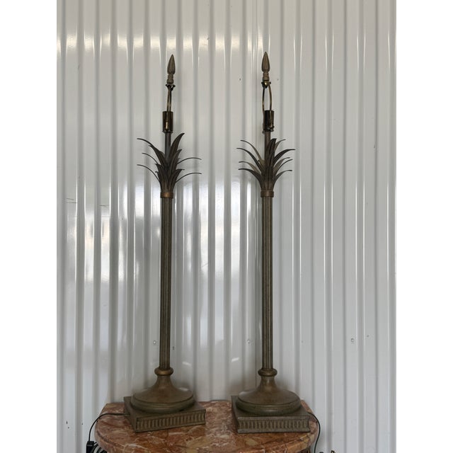 Hollywood Regency Late 20th Century Statuesque Palm Tree Lamps - A Pair For Sale - Image 3 of 8