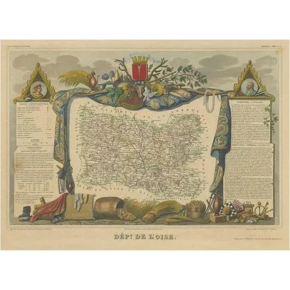 Antique Map of the Department of Oise For Sale - Image 6 of 6