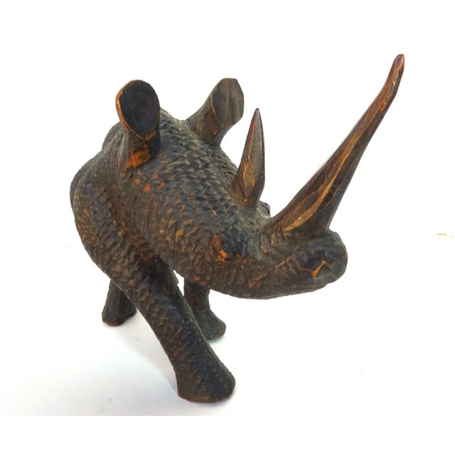 Figurative Mid 20th Century African Carved Wood Black Rhinoceros Sculpture For Sale - Image 3 of 13