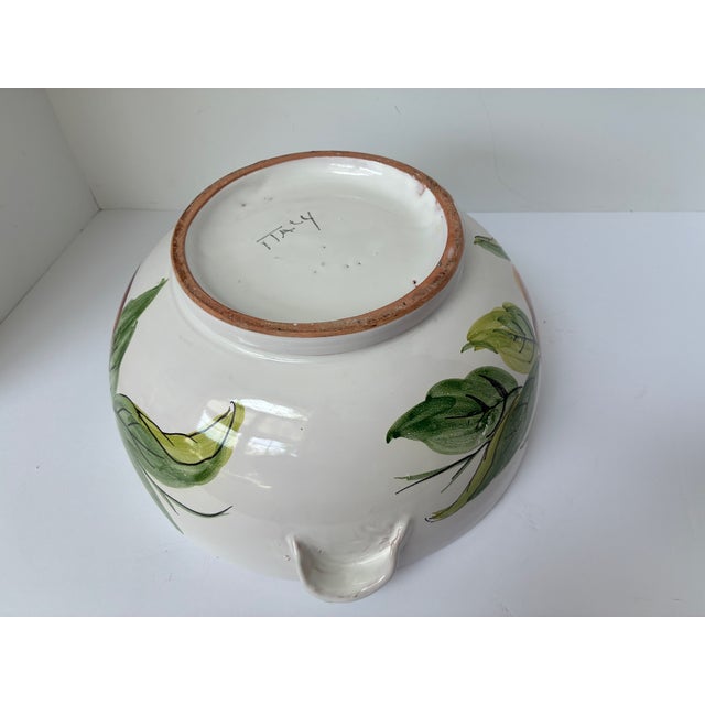 Beautiful Rustic Italian earthenware large ceramic soup tureen. (Missing ladle). Handpainted in a creamy white glaze with...