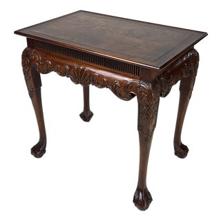 Late 20th Century Hekman Chippendale Style Walnut Burl Tea Table With Pull-Out Slides For Sale