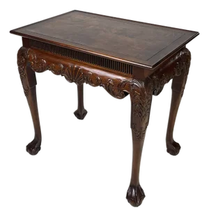 Late 20th Century Hekman Chippendale Style Walnut Burl Tea Table With Pull-Out Slides