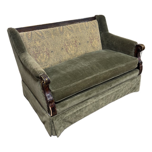 Vintage Smoking Room Library Velvet Love Seat For Sale