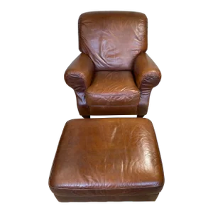 Vintage Italian Leather Club Chair & Ottoman