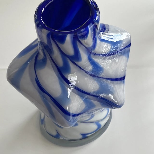 Blue Vintage Murano Style Italian Art Glass Striped Woman Bust Vase For Sale - Image 8 of 8