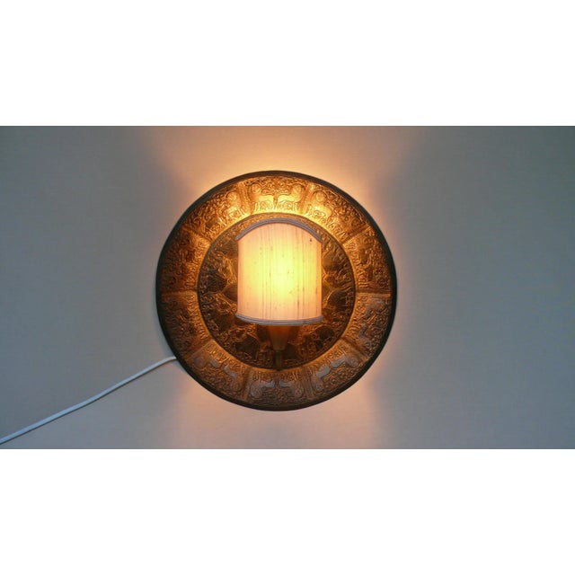 1960s African Style Brass Lion and Elephant Wall Light with Clip on Shade, 1960s For Sale - Image 5 of 18