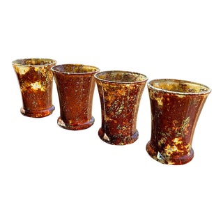 Vintage Moss Agate Art Glass Wine Water Goblets, Italy- Set of 4 For Sale