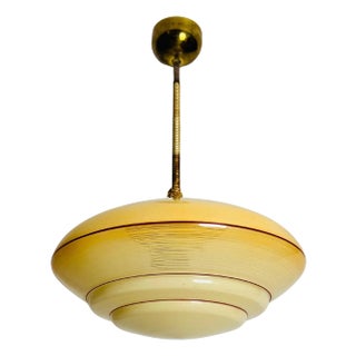 Art Deco Glass and Brass Ceiling Lamp, 1930s, Germany For Sale