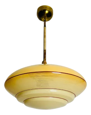 Art Deco Glass and Brass Ceiling Lamp, 1930s, Germany