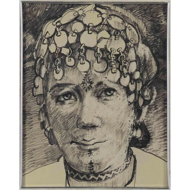 Helen Vogt, Portrait of Moroccan Woman, Original Drawing, Mid-20th-Century For Sale - Image 4 of 4